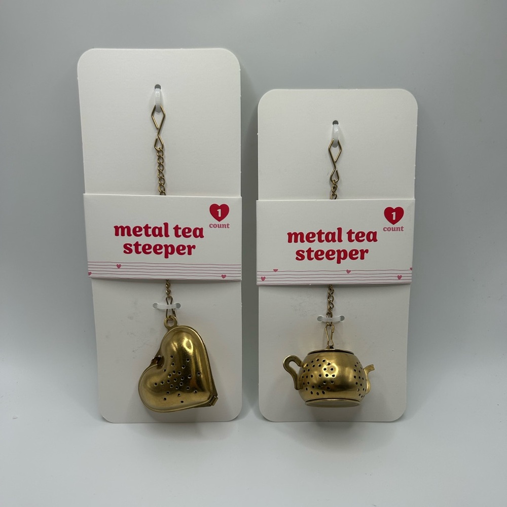 Metal Tea Steepers 2 Count (Heart Shape and Tea Pot Shape Gold)